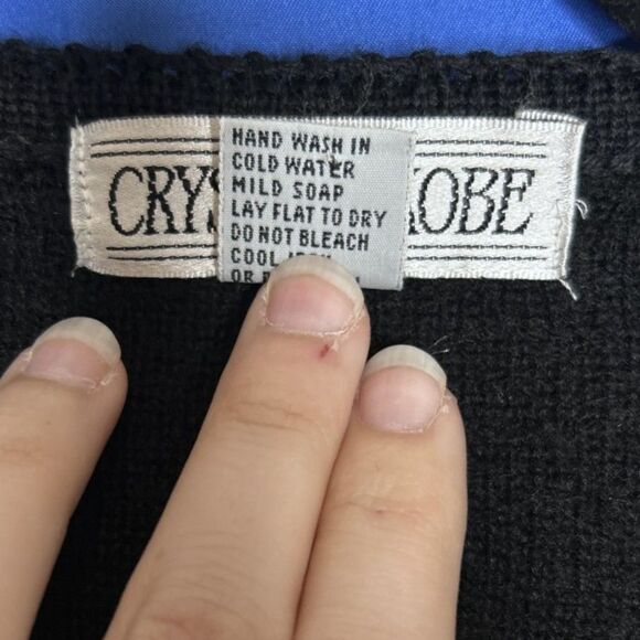 Vintage Womens 100% Wool Tailored Black Chunky Knit 90s Cardigan Quiet Luxury L - Picture 9 of 9